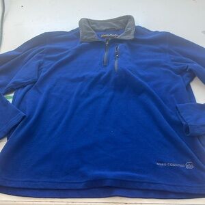 Free Country Large Blue Fleece Quarter Zip Up Pull Over Sweater